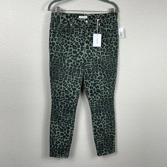 NWT Good American Good Waist Crop Jeans Green Olive Leopard Animal Sz 14 32 - Picture 4 of 13